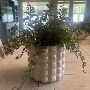 White Home Goods Ceramic Bubble Planter with Green Faux Foliage
